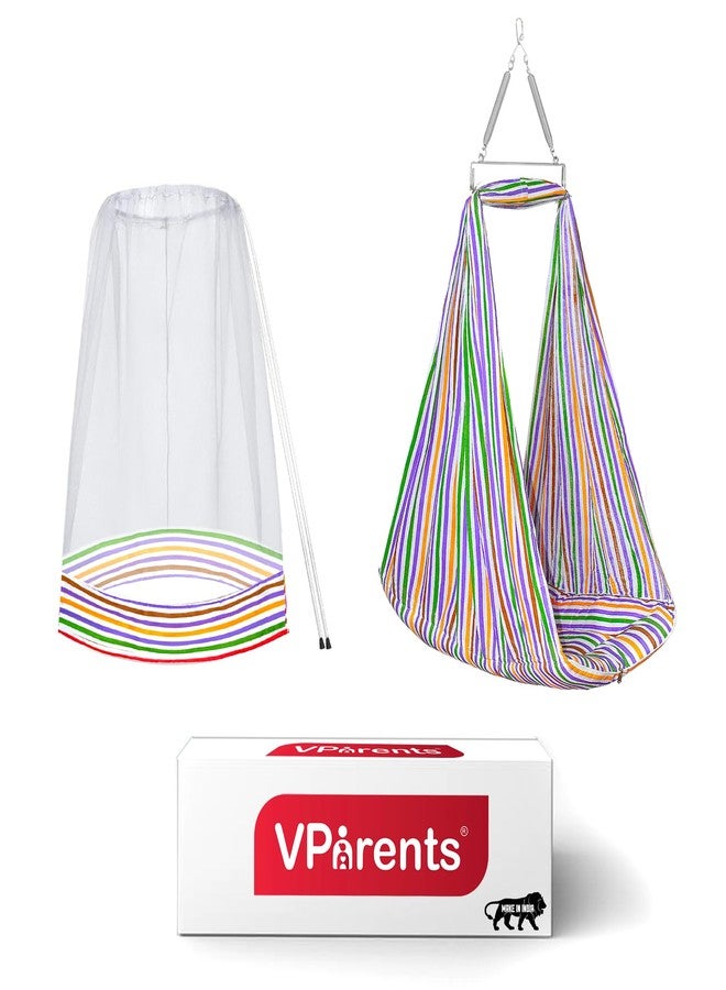 VParents Neonate Baby Swing Cradle with Mosquito Net and Spring(Purple) - Image 1